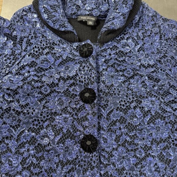 Marc Jacobs Bolero‎ Cashmere Crop Jacket Luxury Blue Metallic Floral Mesh Blazer - Picture 4 of 16